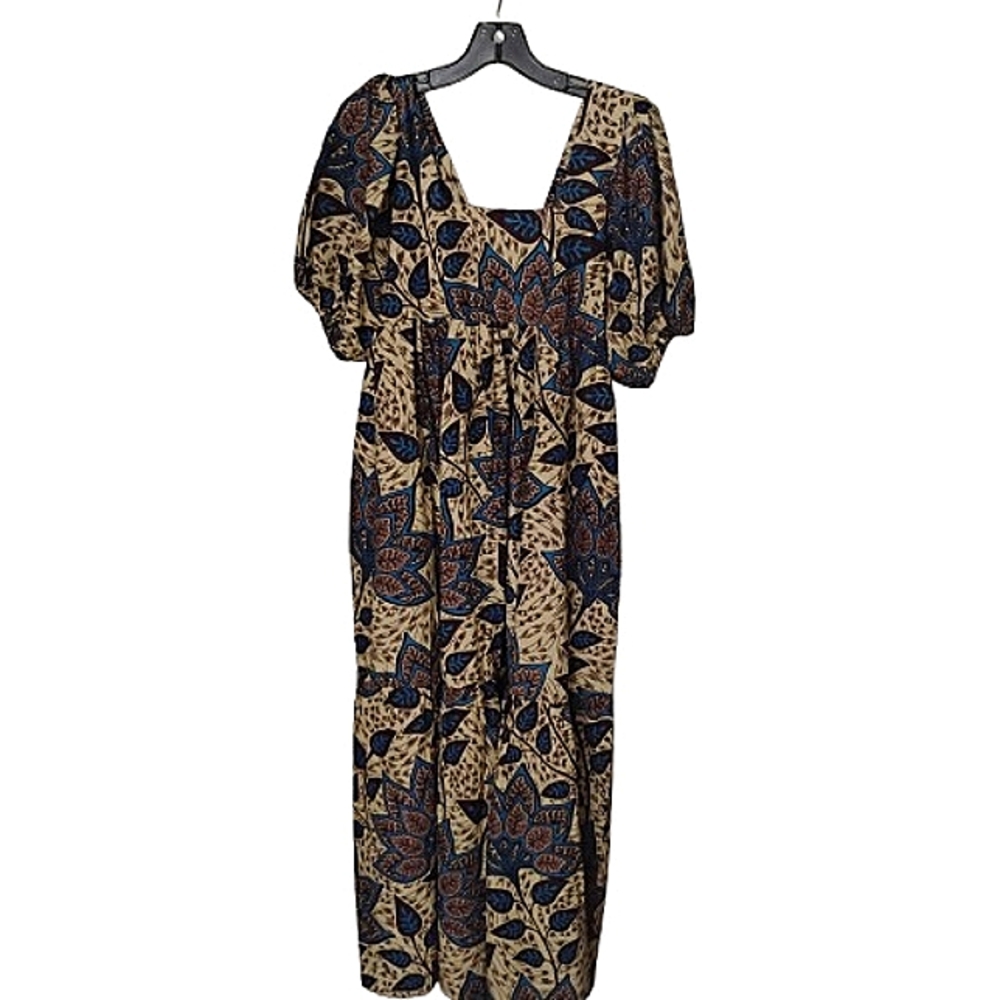NWT! F&B African Smocked Sundress Puff Sleeves Pockets Maxi Small Resort - Picture 7 of 16